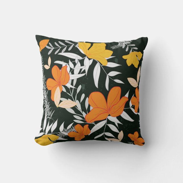 Coussin Roses oranges : Botanique Abstraite. (Recto)