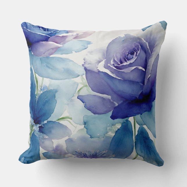 Coussin Roses pastel bleu et violet (Recto)