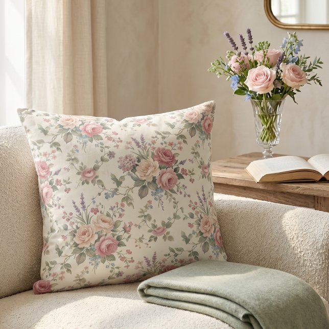 Coussin Roses pastel élégant shabby chic (Créateur téléchargé)