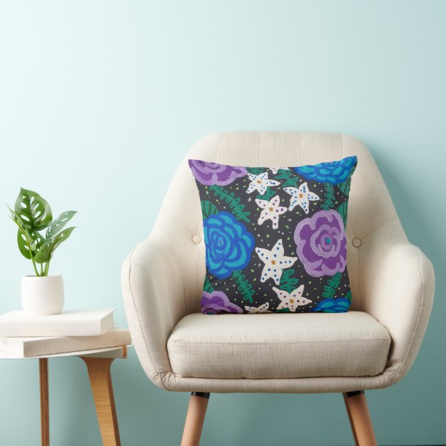 Coussin Roses pourpres et bleus (Chaise)