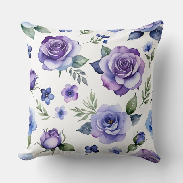 Coussin Roses pourpres et bleus (Recto)