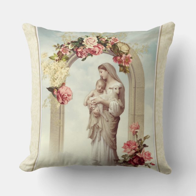 Coussin Roses religieux de catholique de Vierge Marie (Recto)