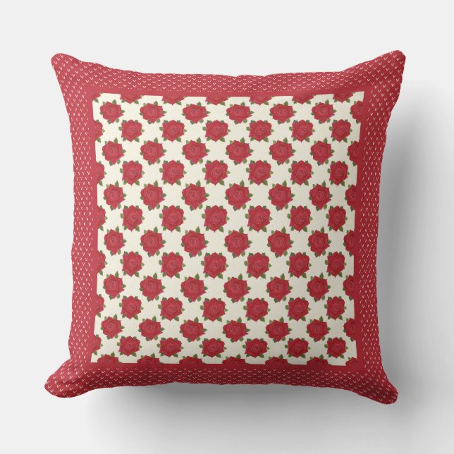 Coussin Roses romantiques en rouge profond sur Arrière - p (Recto)