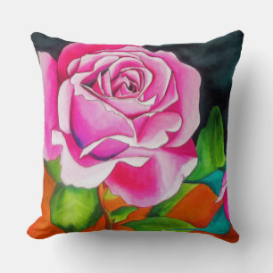 Coussin Roses roses avec l'aquarelle contemporaine orange