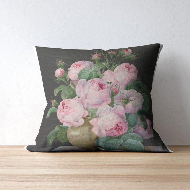 Coussin Roses roses dans un vase - Pierre Joseph Redouté (Créateur téléchargé)