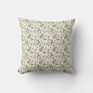 Coussin Roses roses et feuilles vertes sans couture