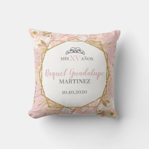Coussin Roses roses et Parties scintillant géométrique Or 