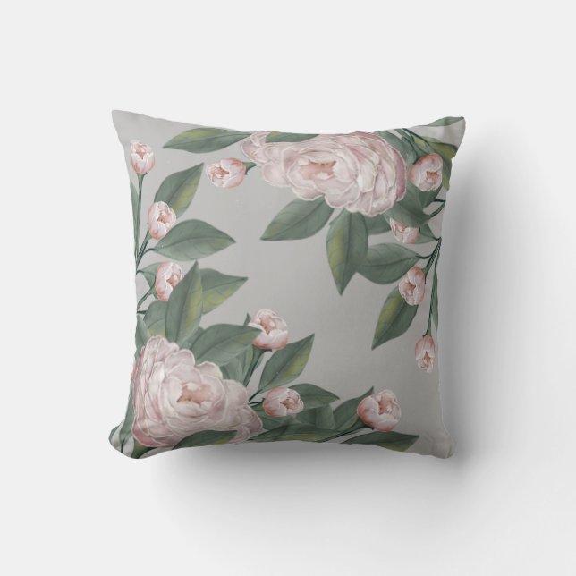 Coussin Roses roses pâles avec fond modifiable (Recto)