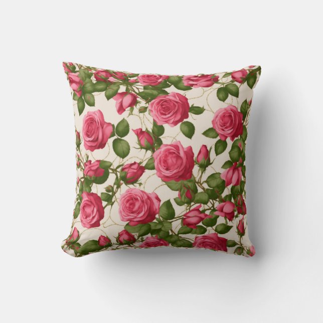 Coussin Roses roses romantiques Art Floral (Recto)