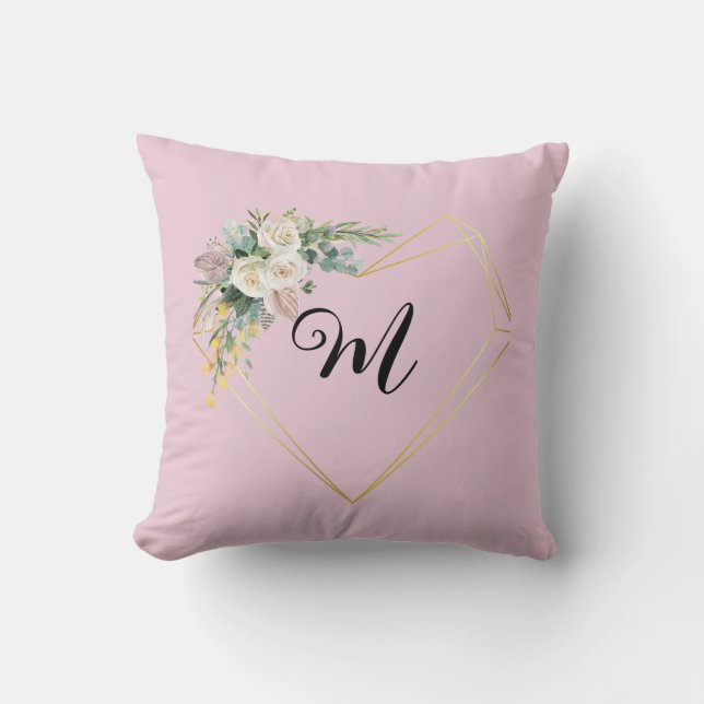 Coussin Roses roses roses blanches vintages Monogramme de  (Recto)