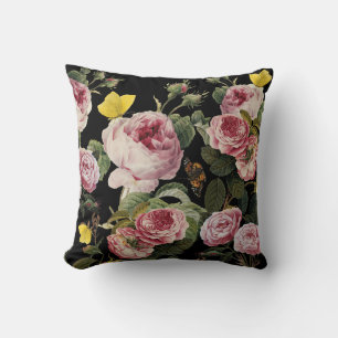 Coussin ROSES ROSES ROSES ET BOUTTERFLIES JAUNES Florales