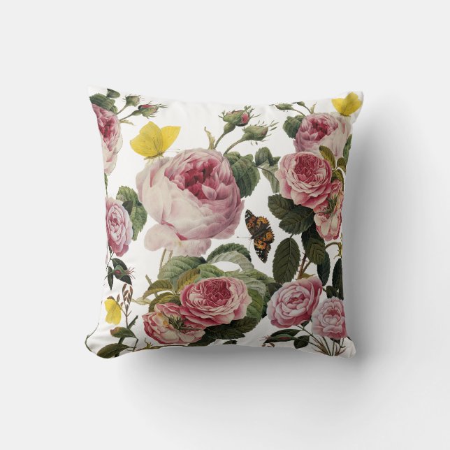 Coussin ROSES ROSES ROSES ET BOUTTERFLIES JAUNES Florales  (Recto)