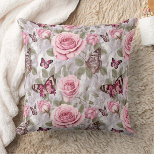 Coussin Roses roses roses et papillons Aquarelle Florale