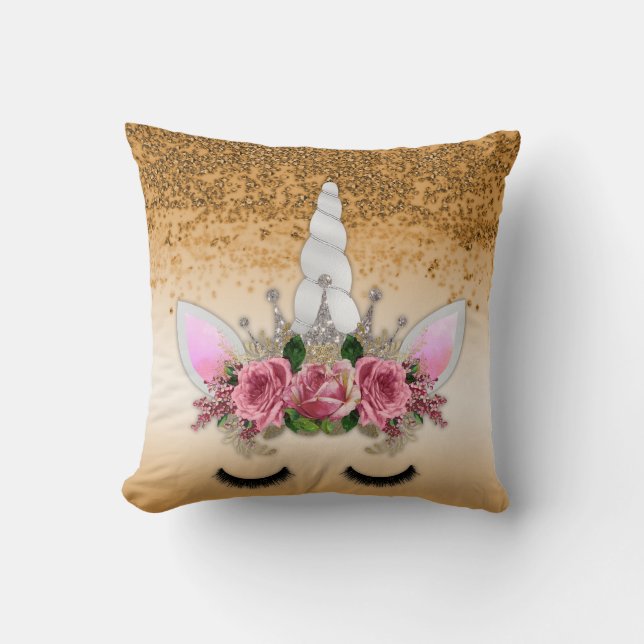 Coussin Roses roses roses et Parties scintillant d'or Unic (Recto)
