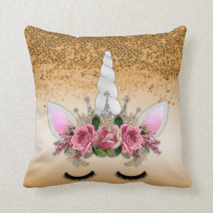 Coussin Roses roses roses et Parties scintillant d'or Unic