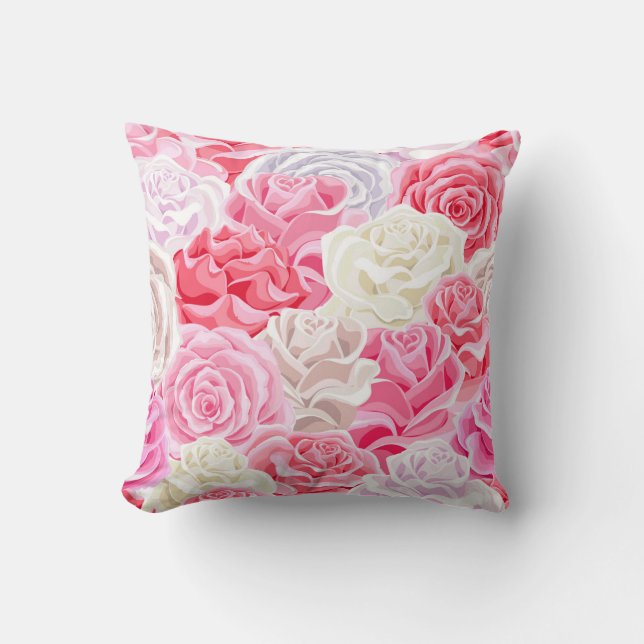 Coussin roses roses roses rose et blanc sans couture motif (Recto)