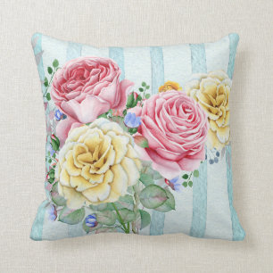Coussin Roses Roses Roses Roses Rose Et Jaune Avec Des Ray