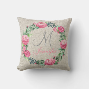 COUSSIN ROSES ROSES ROSES ROSES ROSES ET FEUILLES DE COULE