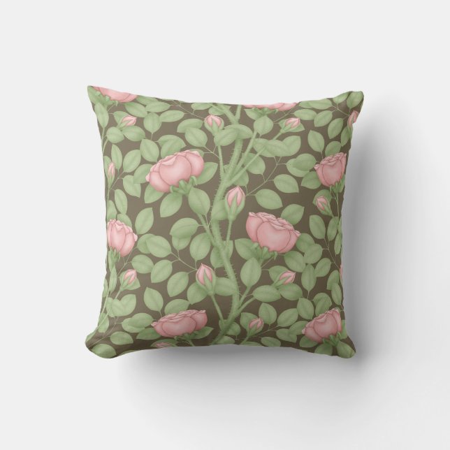Coussin Roses roses sur brun (Recto)