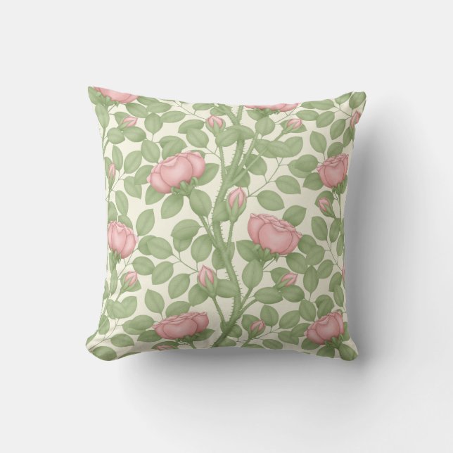 Coussin Roses roses sur crème (Recto)