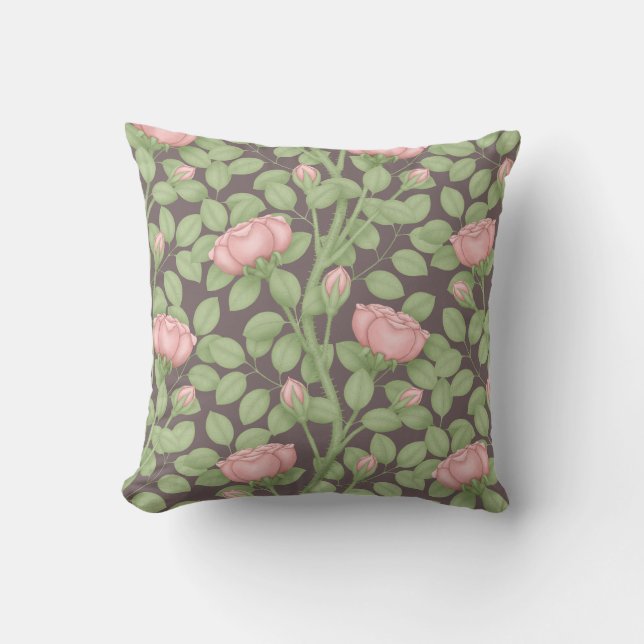 Coussin Roses roses sur prune foncée (Recto)