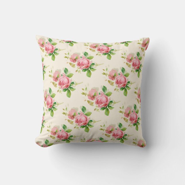 Coussin Roses roses vintage rose  (Recto)