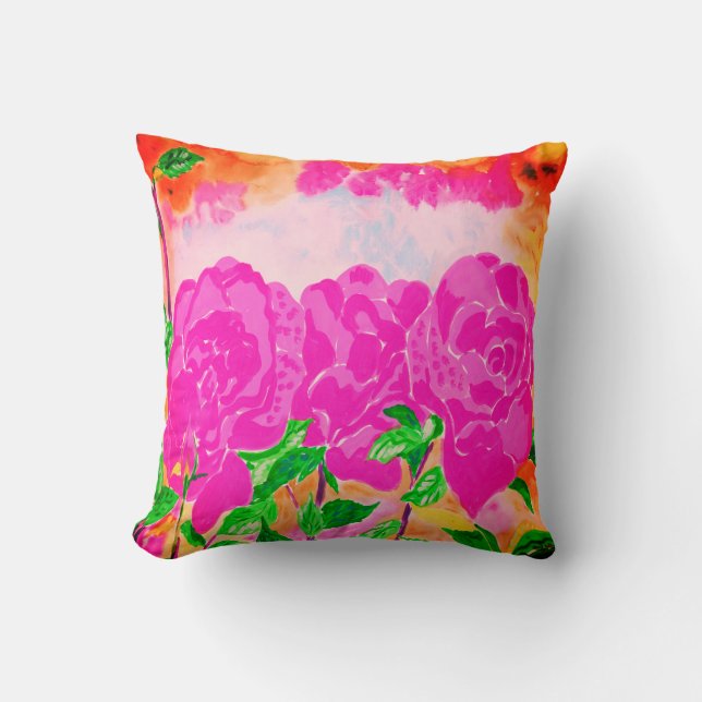 Coussin Roses roses vives lancent l'oreiller (Recto)