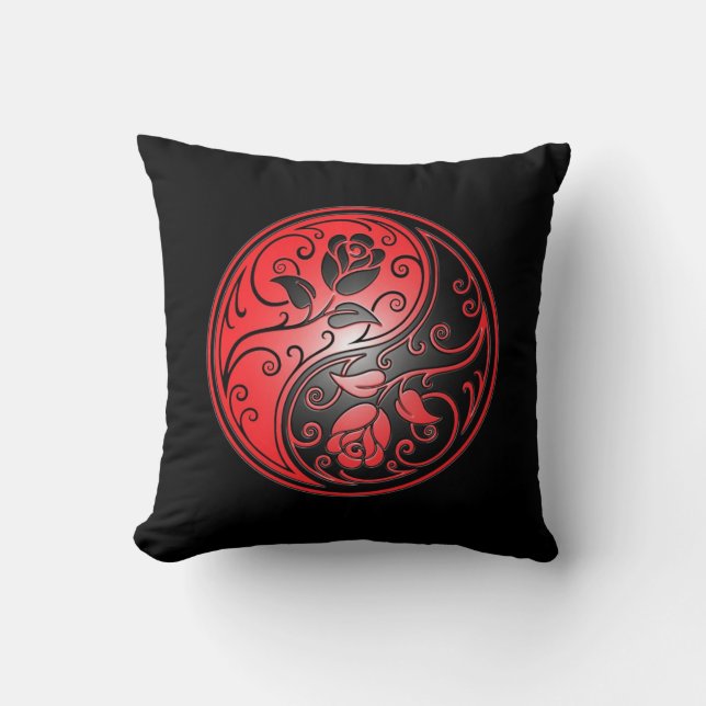Coussin Roses, rouge et noir de Yin Yang (Recto)