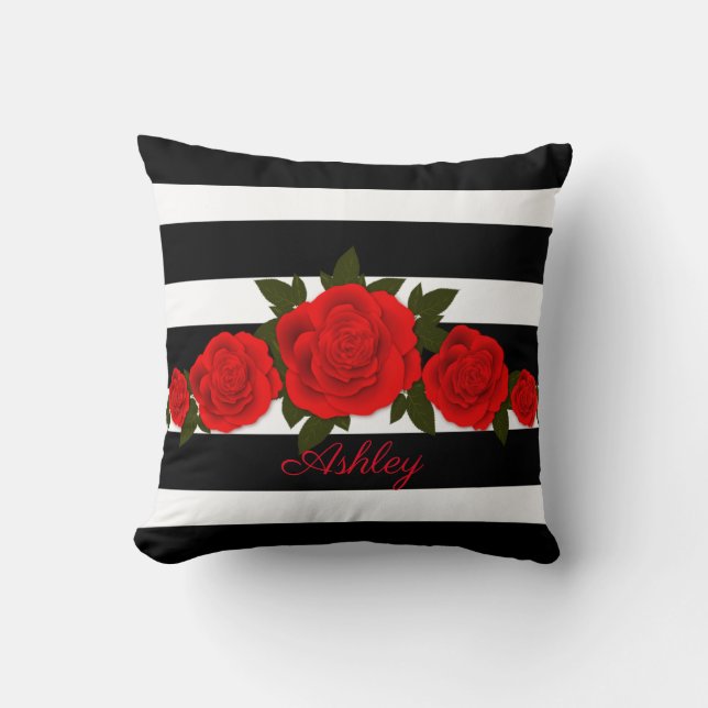 Coussin Roses rouges à rayures noires (Recto)