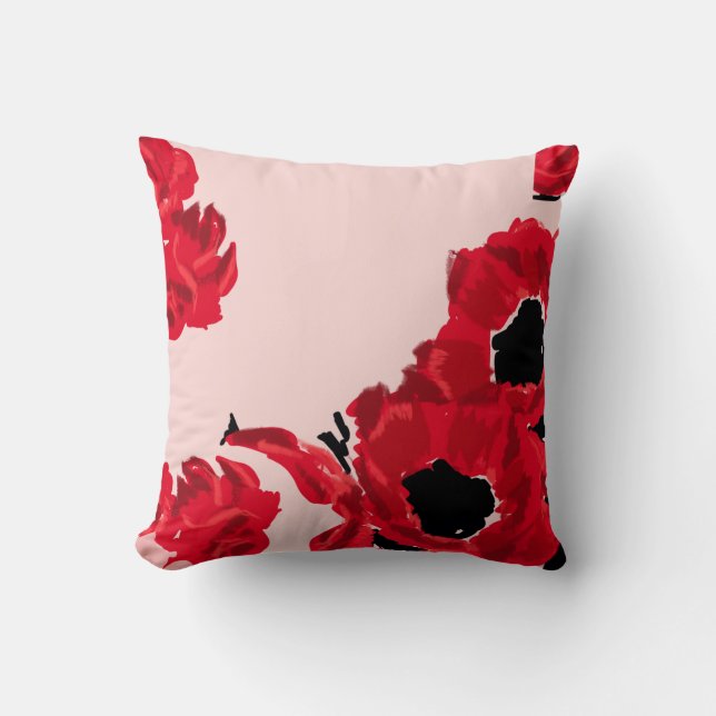 Coussin Roses rouges Abstraites et pavots (Recto)