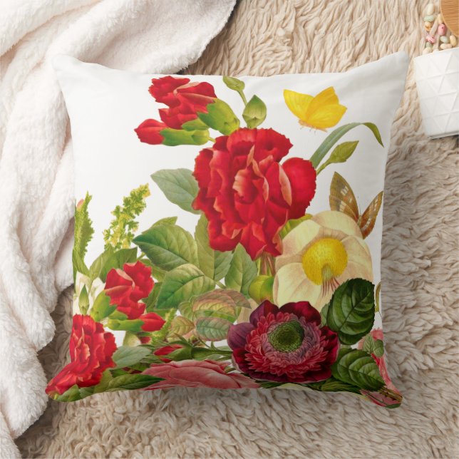 Coussin Roses rouges Aquarelle Tendance et Papillon jaune (Couverture)
