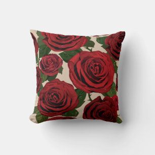 Coussin Roses rouges : Arrière - plan floral sans couture