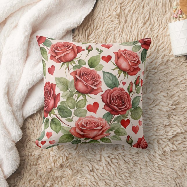 Coussin Roses rouges avec Coeurs de Saint Valentin Motif r (Couverture)