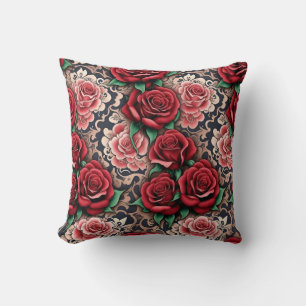 Coussin roses rouges baroques