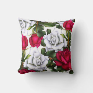 Coussin Roses Rouges & Blanches Shabby Chic Rustique Glamo