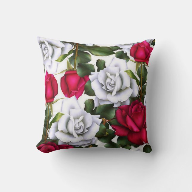 Coussin Roses Rouges & Blanches Shabby Chic Rustique Moder (Recto)