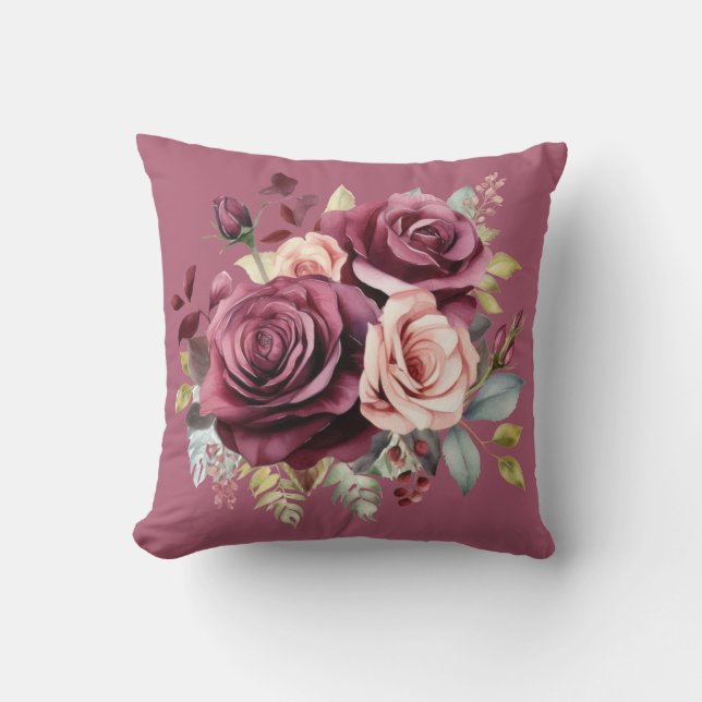 Coussin Roses rouges de Bourgogne Classique Floral  (Recto)