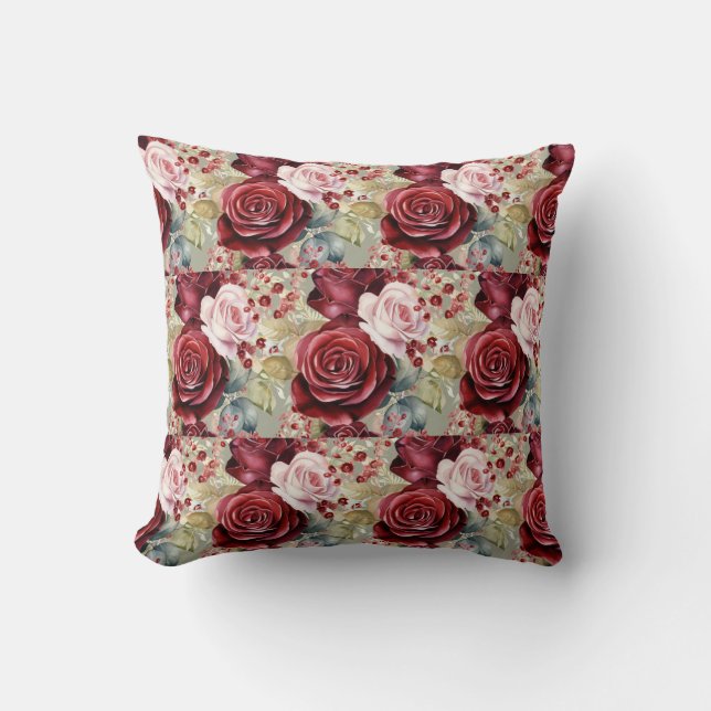 Coussin Roses rouges de Bourgogne Classique Floral  (Recto)