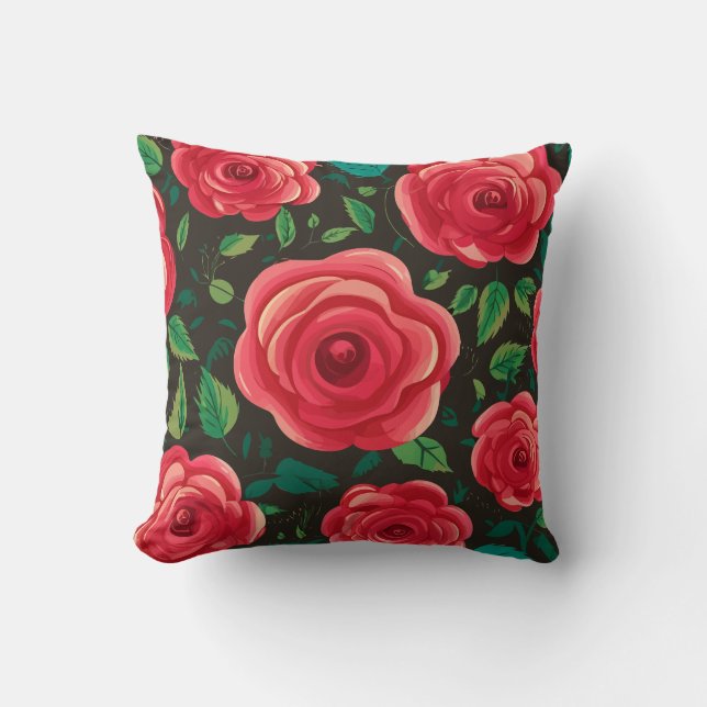 Coussin Roses rouges en fleur : un écran floral luxuriant (Recto)