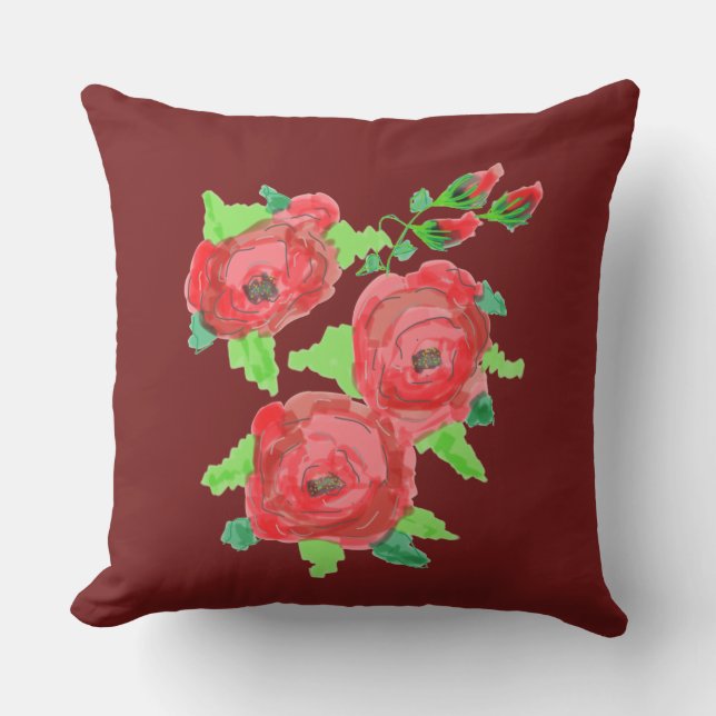 Coussin Roses Rouges Et Bourgogne (Recto)