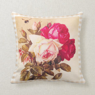Coussin Roses rouges et roses romantiques victoriens