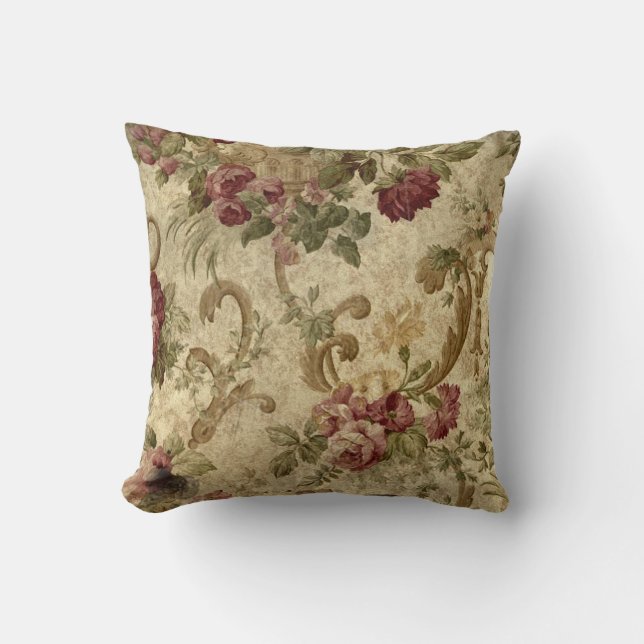 Coussin Roses rouges et volutes victoriennes (Recto)