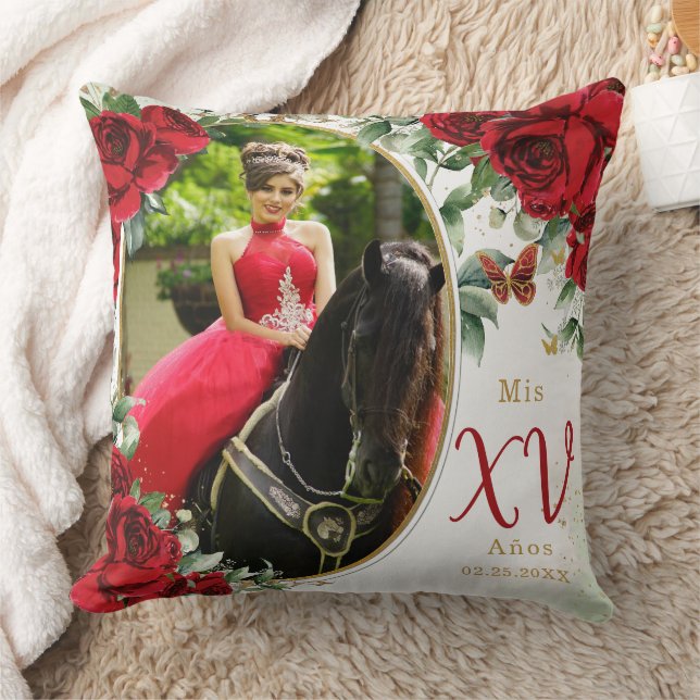 Coussin Roses rouges Floral photo Quinceañera Keepsaké (Couverture)