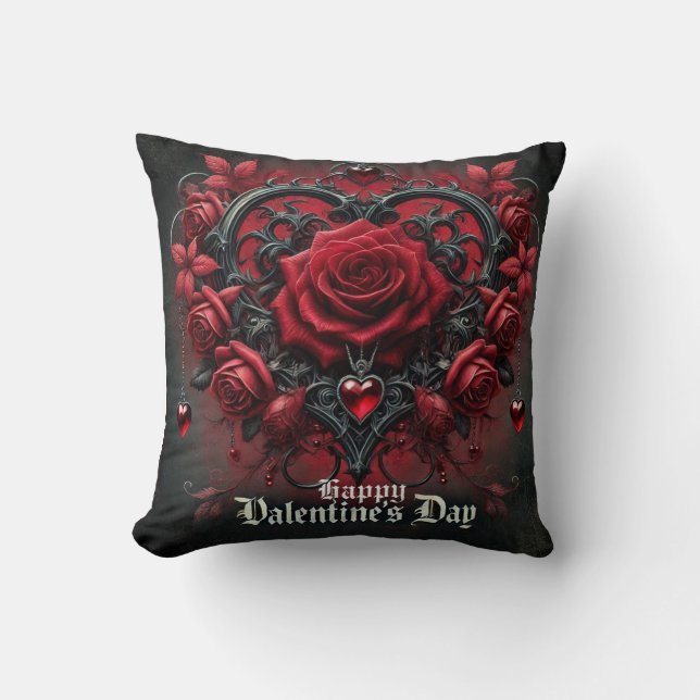 Coussin roses rouges gothiques Saint-Valentin (Recto)