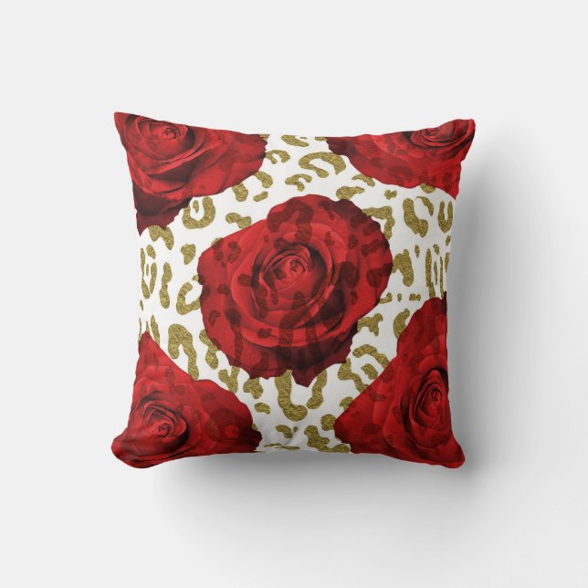 Coussin Roses rouges guépard doré léopard imprimé animal (Recto)