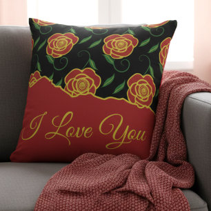 Coussin Roses rouges noires vous aiment
