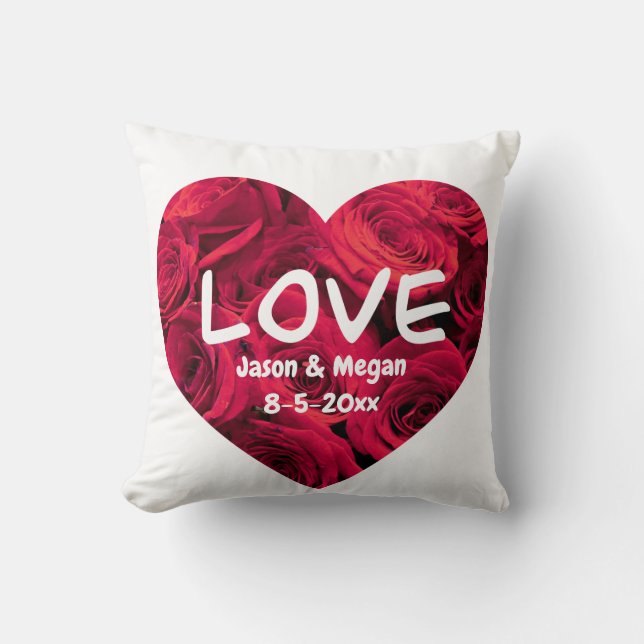 Coussin Roses rouges romantiques Coeur de Saint-Valentin,  (Recto)