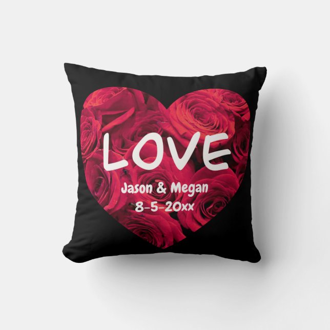Coussin Roses rouges romantiques Coeur de Saint-Valentin,  (Recto)