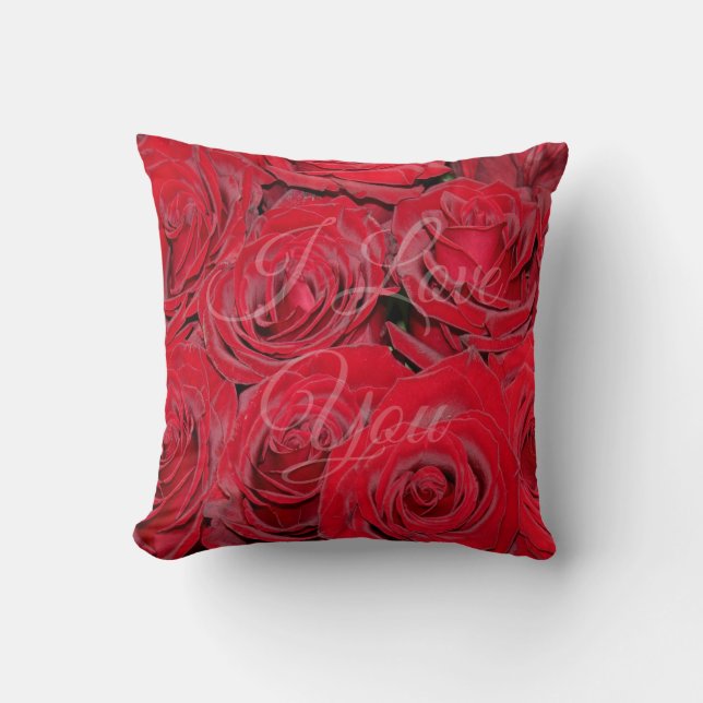 Coussin Roses rouges romantiques Je t'aime ou ton texte ou (Recto)