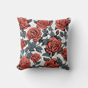 Coussin roses rouges sauvages